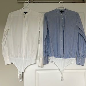 Lot of 2 JCrew button down body suits: white and blue and white stripe. NWOT.